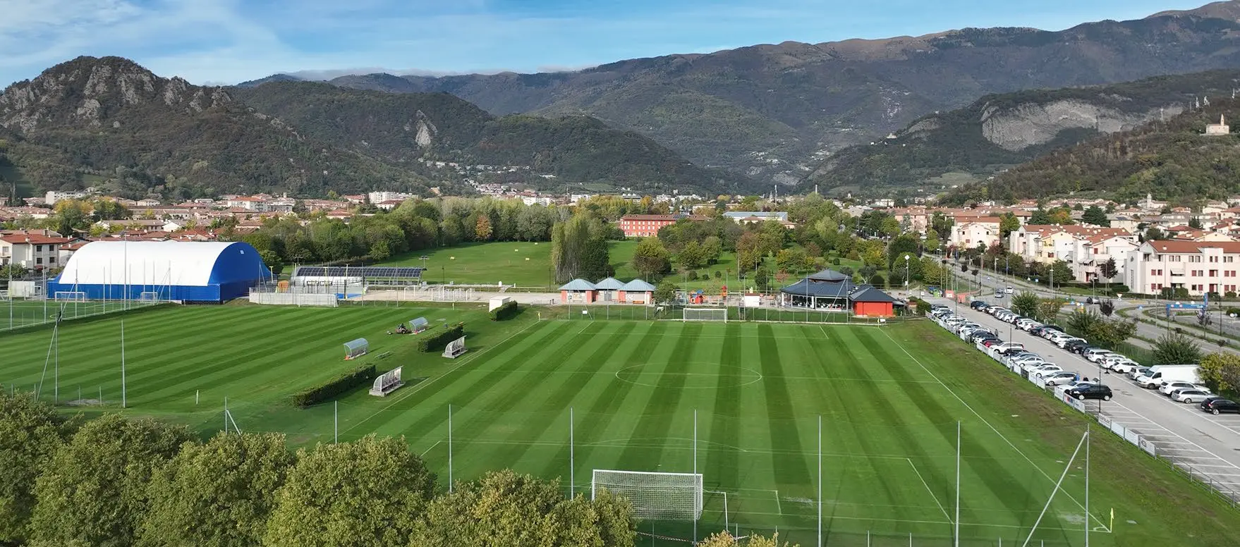 View of the soccer fields of the Marcopolo Sports Centre in Vittorio Veneto TV Italy